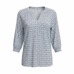 Cactus + Pearl Women's Blue and White Floral V-Neck Top - Size Small